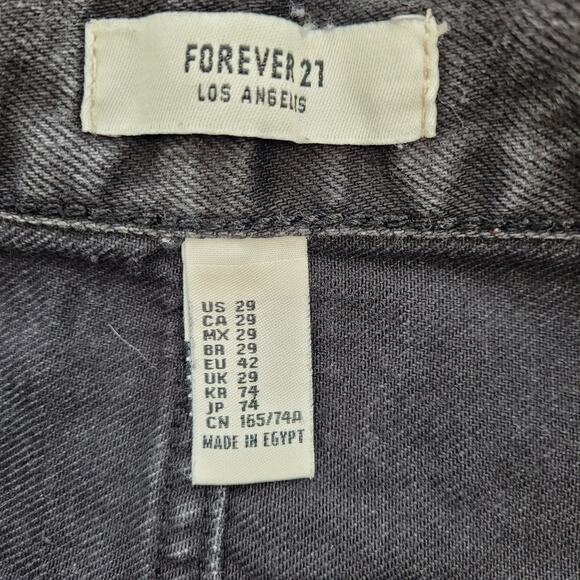 Forever 21 Distressed Frayed Black Denim Skirt size 29 Button Fly Raw Hem - Picture 3 of 5